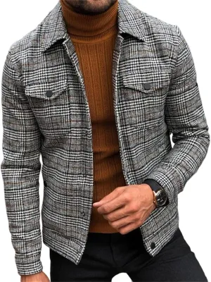 Mens Plaid Blazer Business Sports Coat Casual Slim Fit Checkered Blazer Single Breasted Button Down Jacket for Men