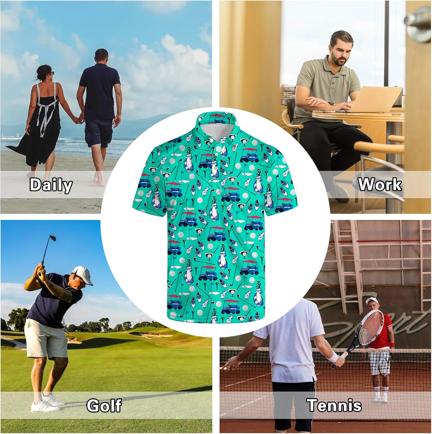 Men's Polo Shirts Short Sleeve Golf Polo Shirts Collared Tennis T-Shirt Golf Shirts for Men