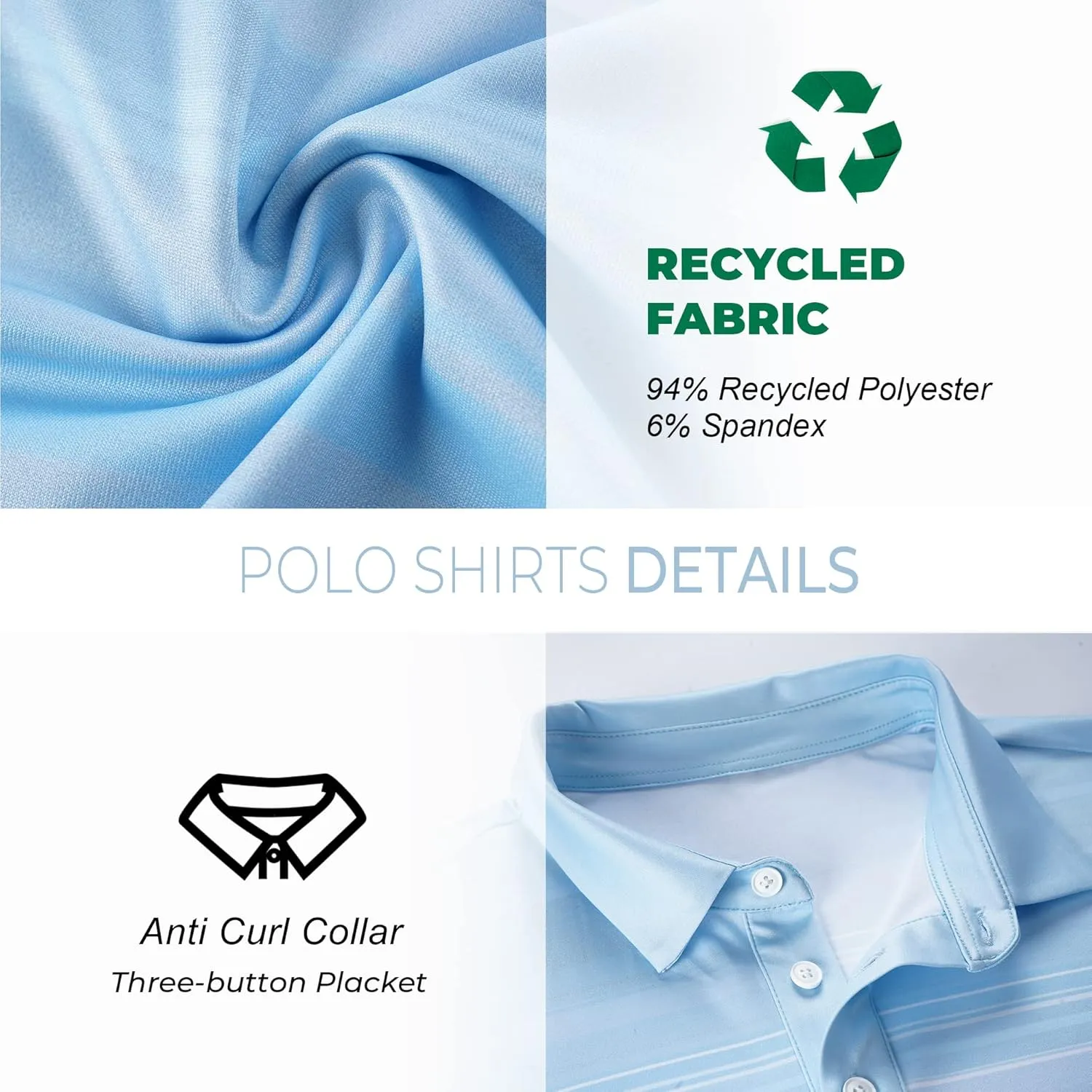 Men's Polo Shirts Short Sleeve - Golf Shirts for Men Recycled Polyester Dry Fit Performance Designed Collared Golf Polo