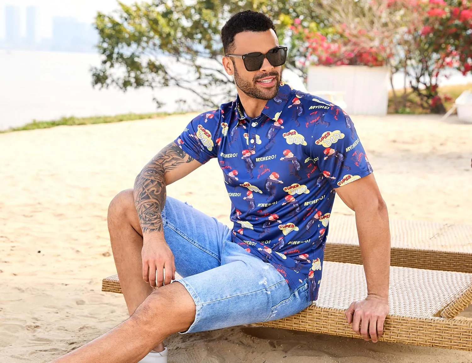 Mens Polo Shirts Short Sleeve Print Golf Shirts Gifts for Men
