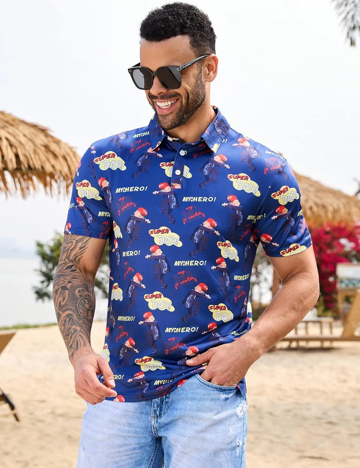 Mens Polo Shirts Short Sleeve Print Golf Shirts Gifts for Men