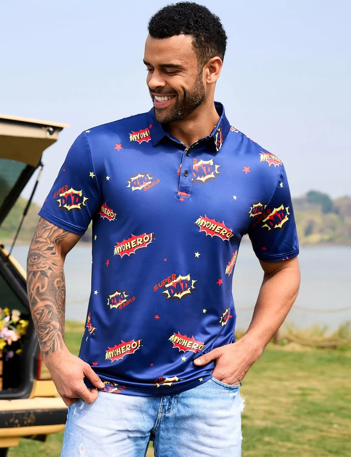 Mens Polo Shirts Short Sleeve Print Golf Shirts Gifts for Men