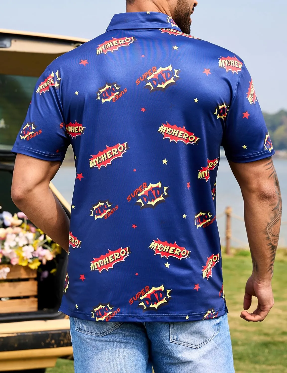 Mens Polo Shirts Short Sleeve Print Golf Shirts Gifts for Men