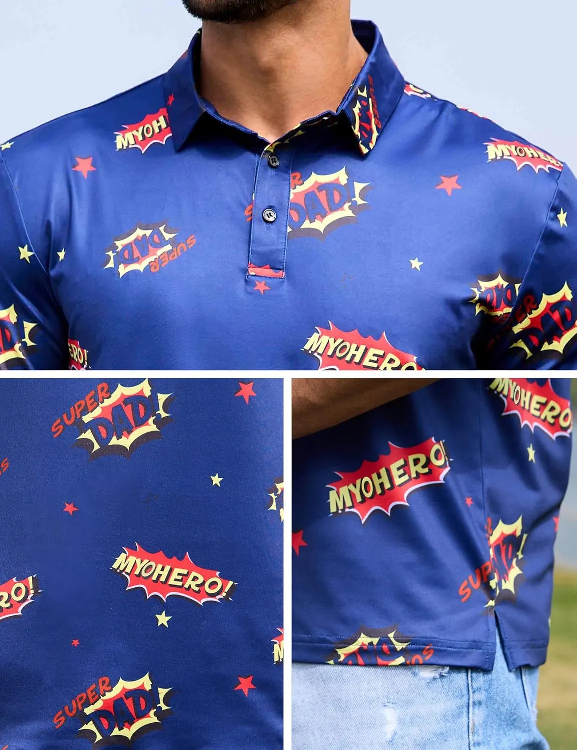Mens Polo Shirts Short Sleeve Print Golf Shirts Gifts for Men