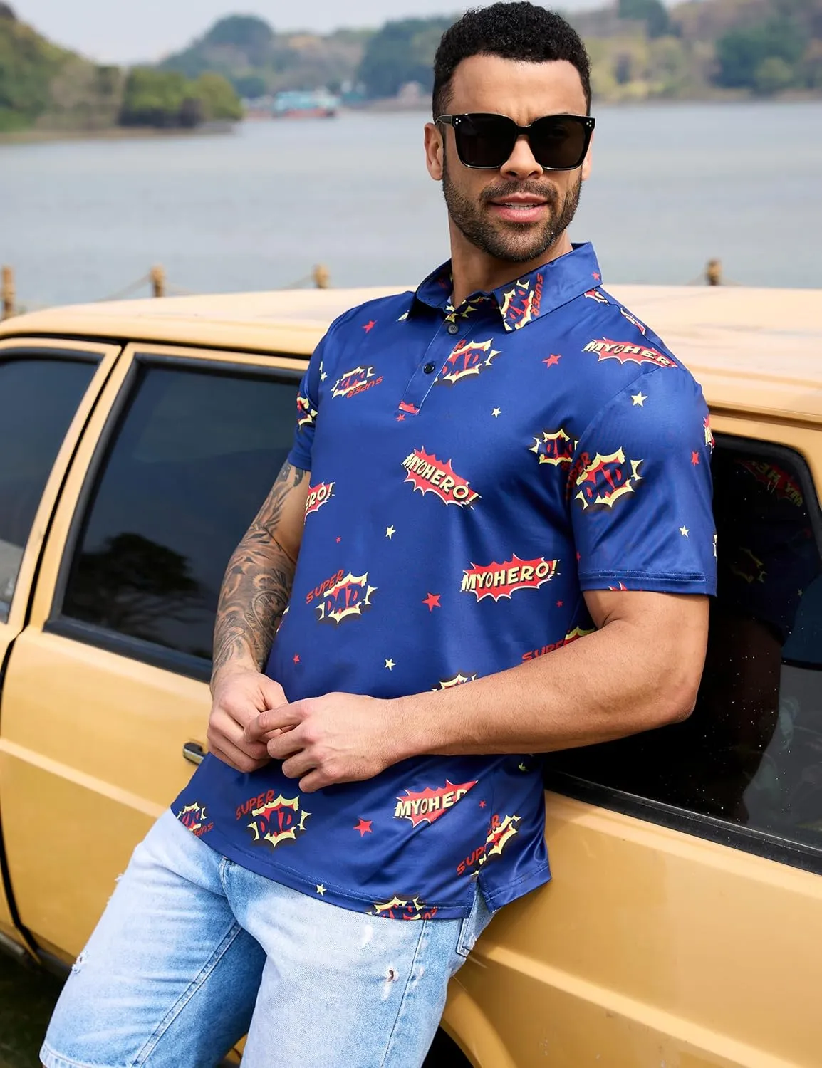 Mens Polo Shirts Short Sleeve Print Golf Shirts Gifts for Men