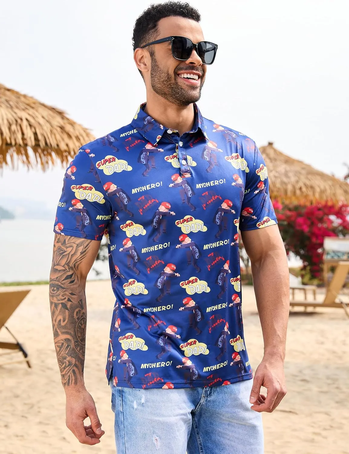 Mens Polo Shirts Short Sleeve Print Golf Shirts Gifts for Men