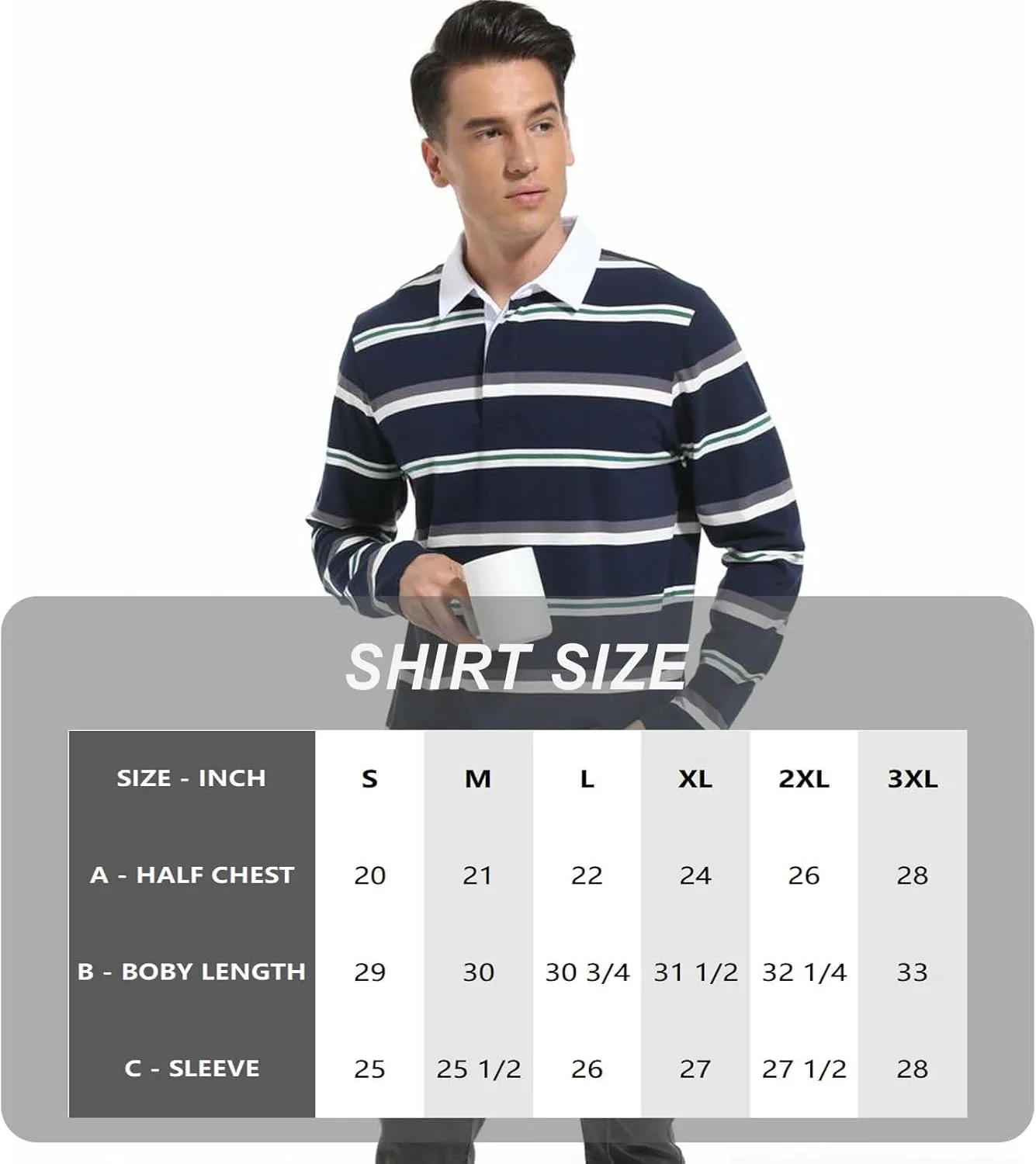Mens Polo Shirts Striped Cotton Moisture Wicking Classic Collared Casual Golf Shirts for Men