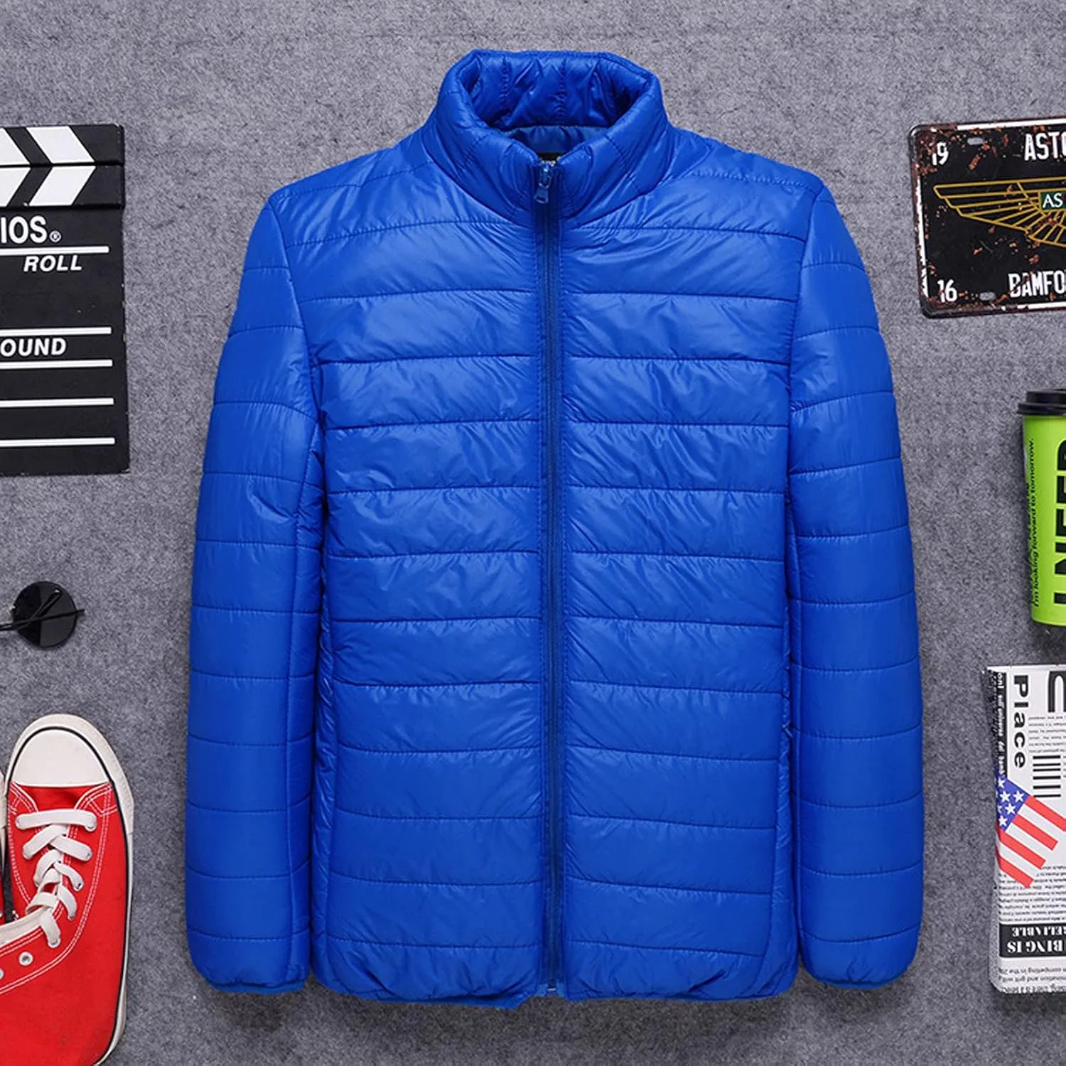 Men's Puffer Jacket Lightweight Packable Down Coat Stand Collar Quilted Jacket Plus Size Warm Casual Winter Jacket