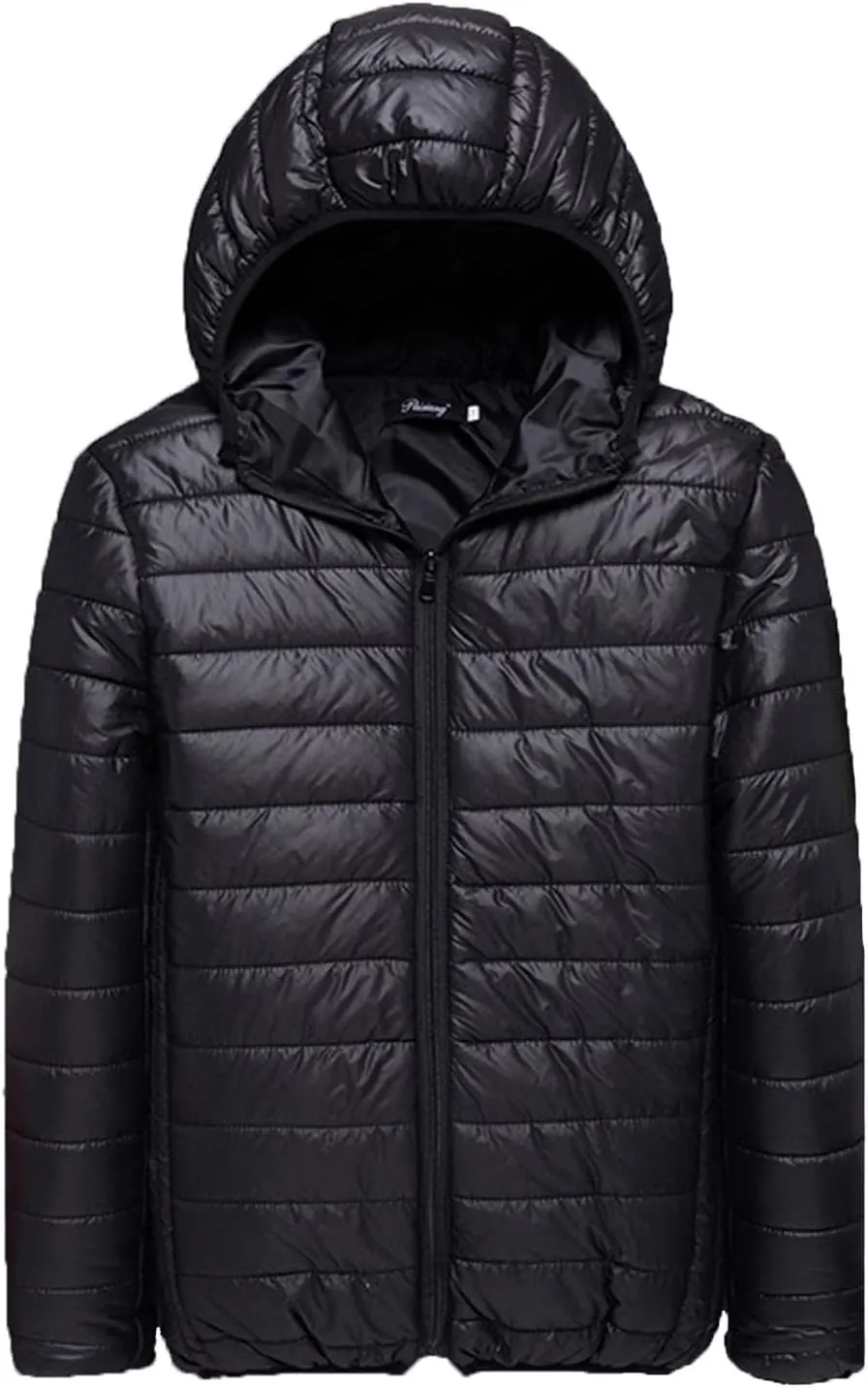 Men's Puffer Jacket Slim Fit Lightweight Down Coat with Hood Packable Quilted Jacket Casual Warm Winter Jacket