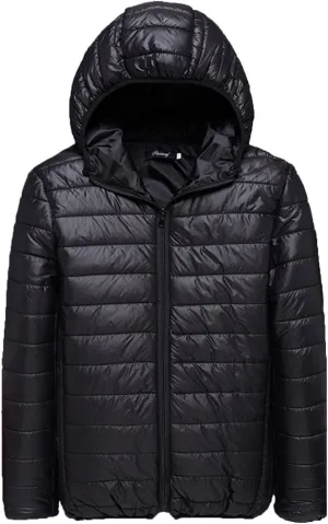 Men's Puffer Jacket Slim Fit Lightweight Down Coat with Hood Packable Quilted Jacket Casual Warm Winter Jacket
