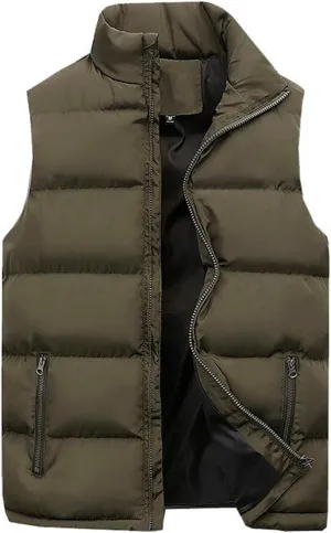 Mens Puffer Vest Padded Sleeveless Quilted Vest Down Jacket Cotton Gilet Jacket Lightweight Outdoor Outwear