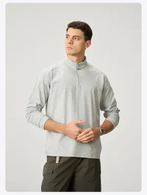 Mens Quarter Zip Pullover  Lightweight Long Sleeve Funnel Neck Top for Casual Everyday Wear