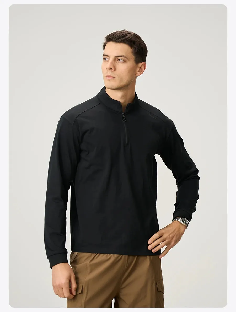 Mens Quarter Zip Pullover  Lightweight Long Sleeve Funnel Neck Top for Casual Everyday Wear