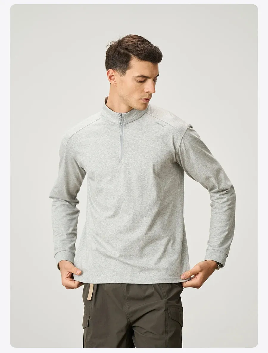 Mens Quarter Zip Pullover  Lightweight Long Sleeve Funnel Neck Top for Casual Everyday Wear