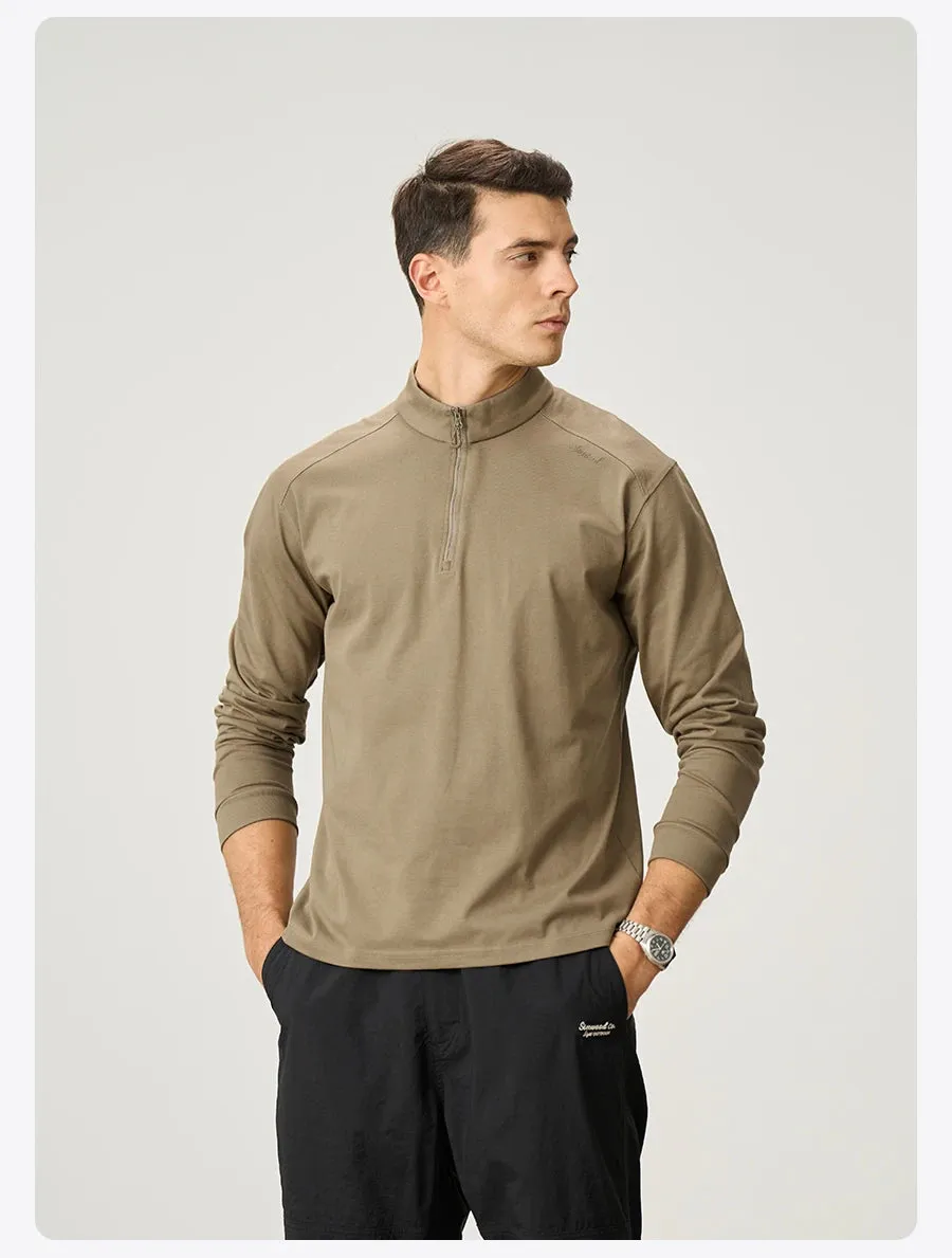 Mens Quarter Zip Pullover  Lightweight Long Sleeve Funnel Neck Top for Casual Everyday Wear