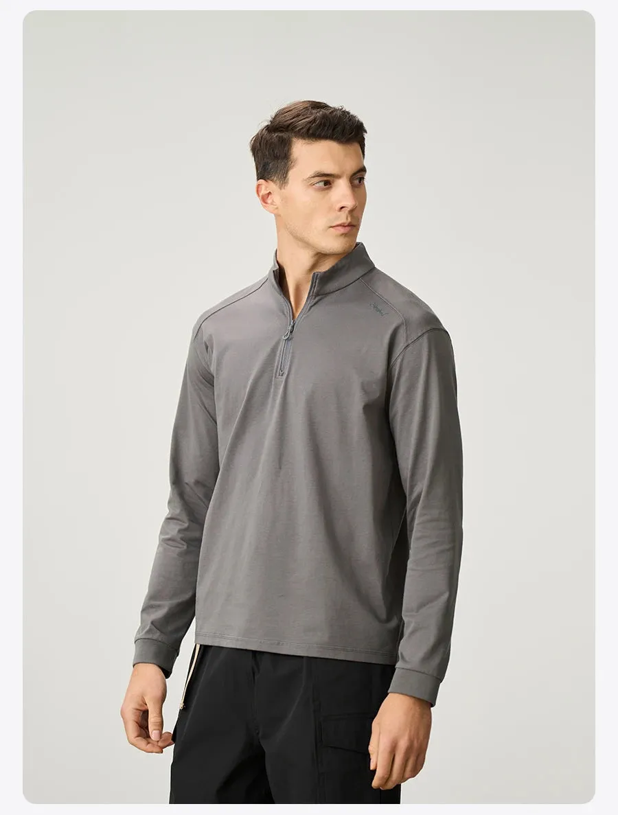 Mens Quarter Zip Pullover  Lightweight Long Sleeve Funnel Neck Top for Casual Everyday Wear