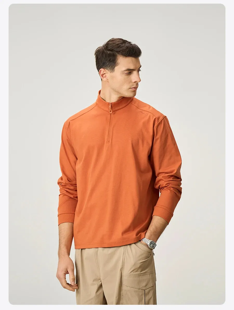 Mens Quarter Zip Pullover  Lightweight Long Sleeve Funnel Neck Top for Casual Everyday Wear
