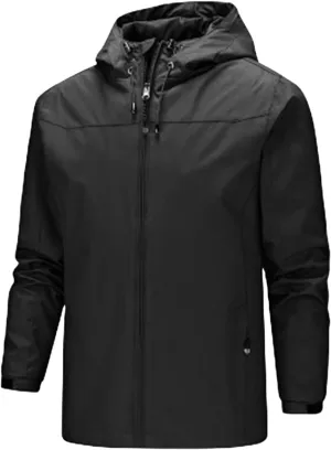 Men's Rain Jacket with Hooded Spring Summer Water Resistant Windbreaker Tactical Hiking Travel Camping Outdoor Raincoat