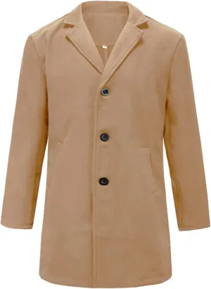 Men's Single-Breasted Mid-Length Suit Jacket Lightweight Trench Coat Long Overcoat Winter Pea Coat Casual Sport Coat