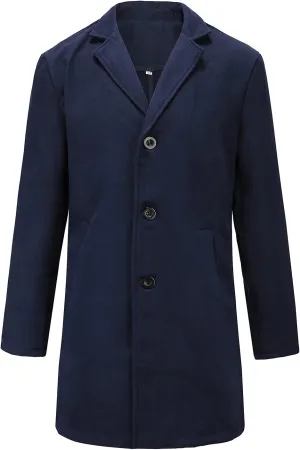 Men's Single-Breasted Mid-Length Suit Jacket Lightweight Trench Coat Long Overcoat Winter Pea Coat Casual Sport Coat