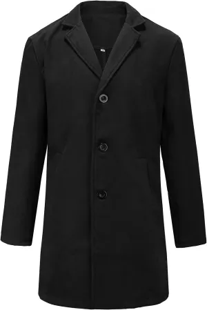 Men's Single-Breasted Mid-Length Suit Jacket Lightweight Trench Coat Long Overcoat Winter Pea Coat Casual Sport Coat