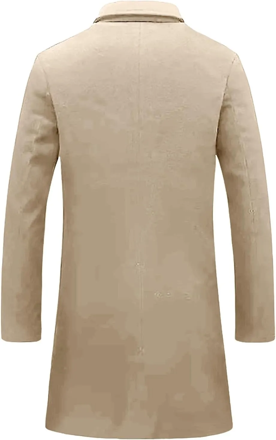 Men'S Single-Breasted Windbreaker Mid-Length Jacket Notch Lapel Winter Thick Warm Coat Solid Color Warm Woolen Coat
