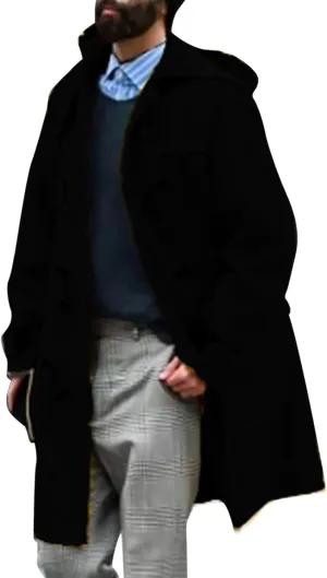 Men's Slim Winter Wool Coat Long Windbreaker Business Jacket Solid Color Mid-Length Coldproof Warm Woolen Coat