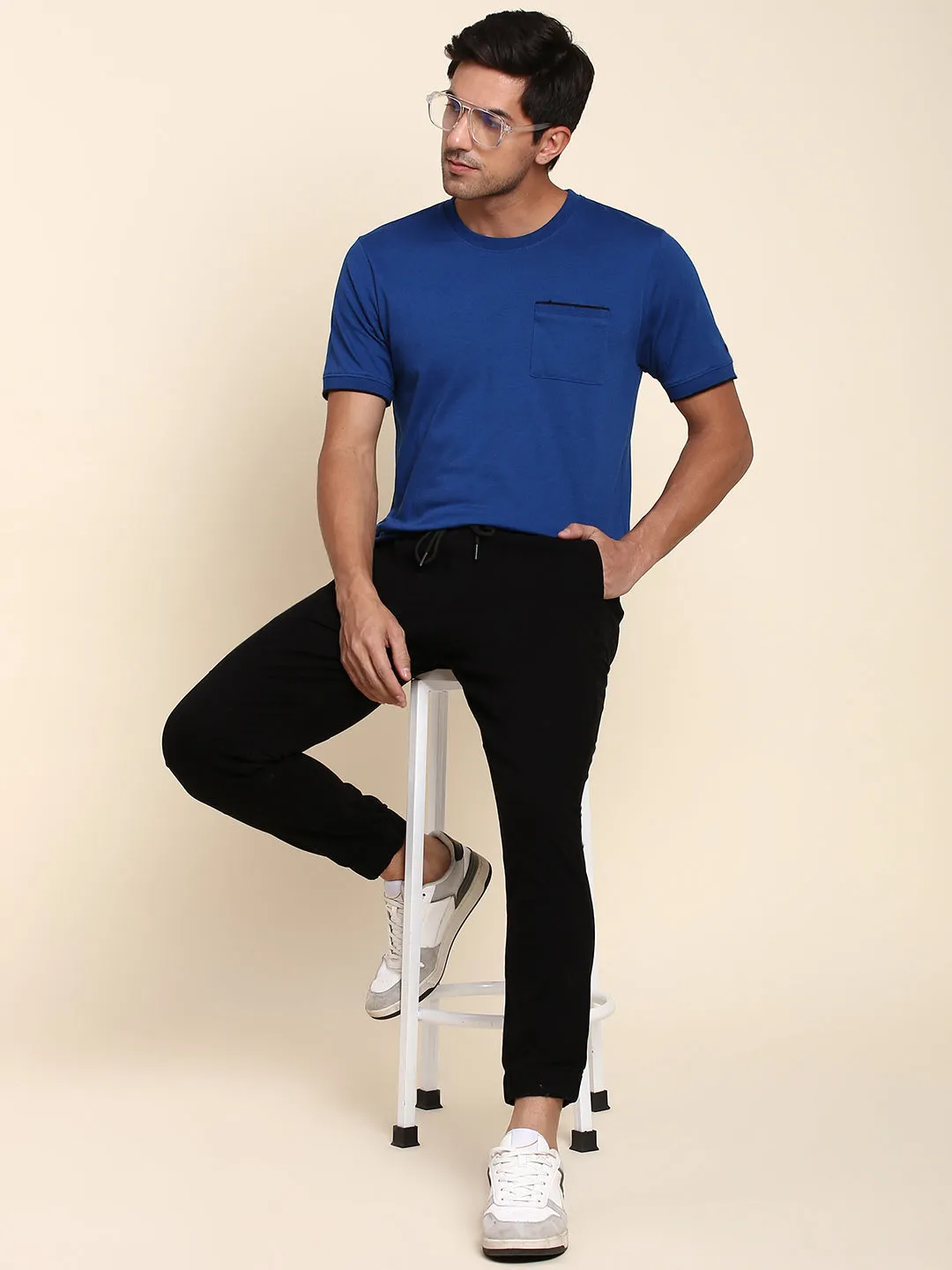 Men's Soft And Stretchy Fabric Blue Casual Crew Neck Tshirt