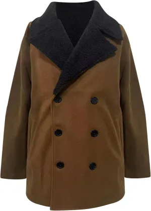 Mens Trench Coat Windbreaker Jackets Lapel Long Sleeve Padded Leather Jacket Vintage Long Pea Coat Winter Warm