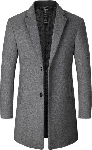 Mens Trench Coat Winter Coat Wool Trench Overcoat Casual Single Breasted Pea Top Jacket