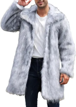 Men's Warm Thick Coat Jacket Faux Fur Fluffy Outwear Cardigan Winter Long Sleeve Overcoat Jacket Long Trench Coats