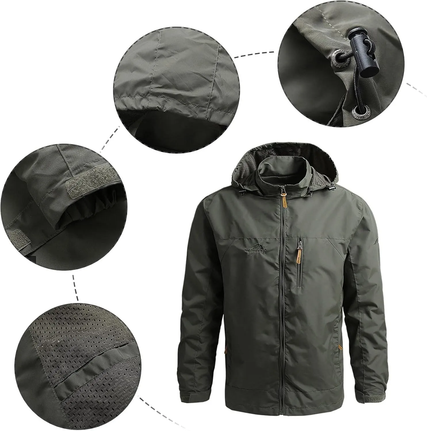 Men'S Waterproof Jacket Detachable Hood Zip Winter Jackets Windproof Casual Jackets Sportswear For Outdoor Hiking