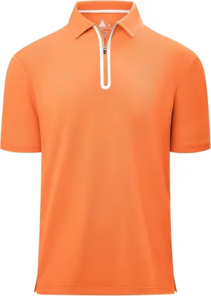 Men's Zipper Polo Shirt Short Sleeve Moisture Wicking Casual Golf Polo Shirt Quarter Zip Tops