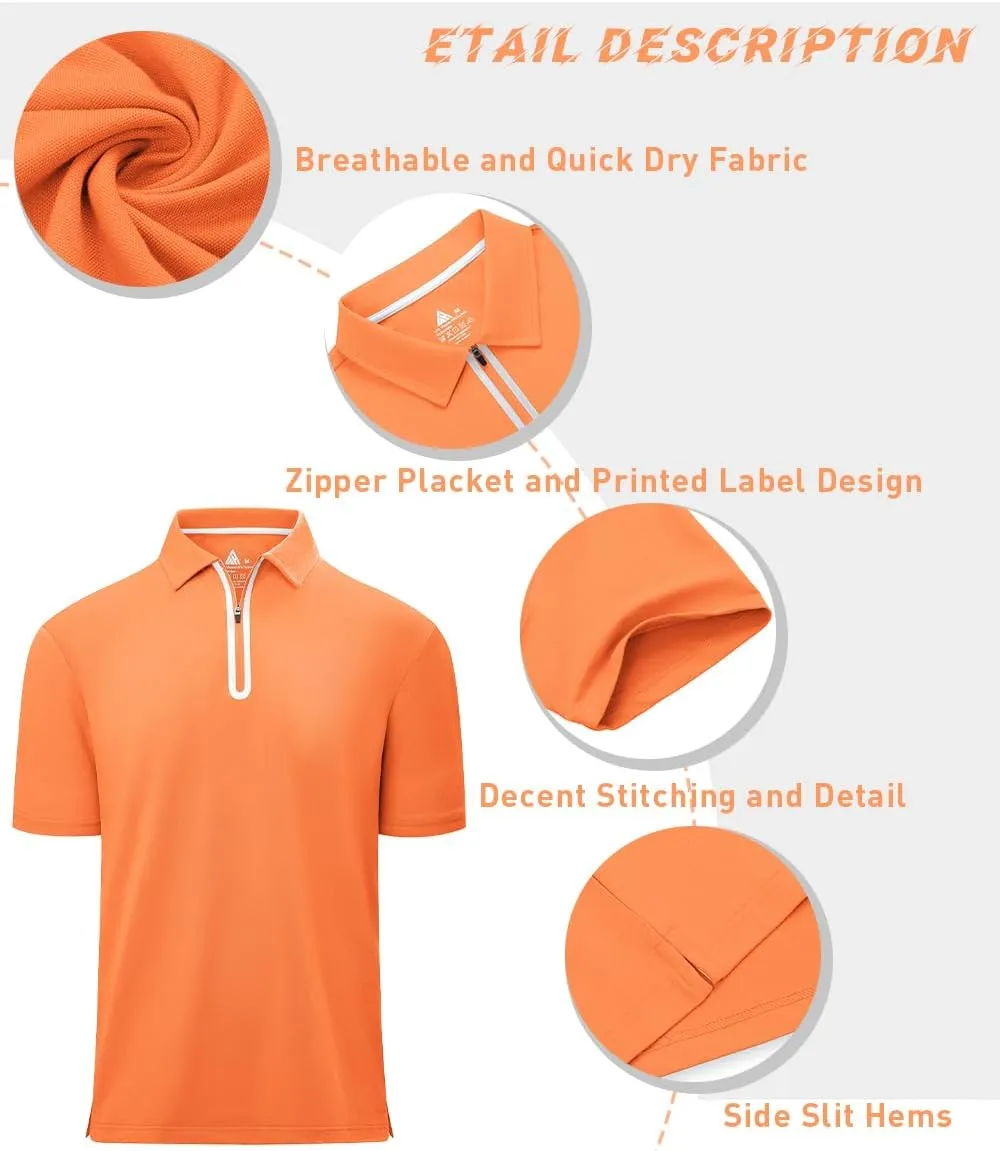 Men's Zipper Polo Shirt Short Sleeve Moisture Wicking Casual Golf Polo Shirt Quarter Zip Tops