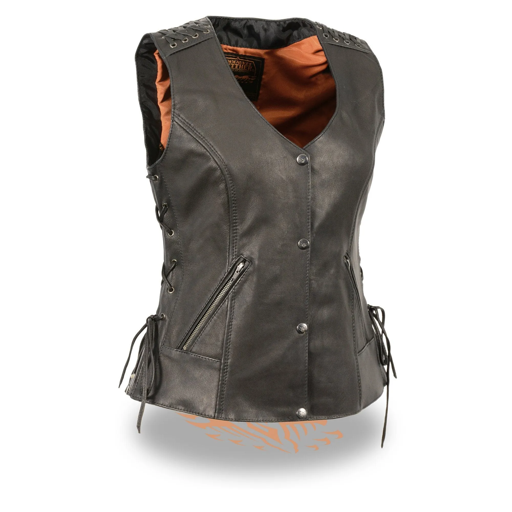 Milwaukee Leather-MLL4525-Women's  Black Lightweight Lace to Lace Snap Front Vest