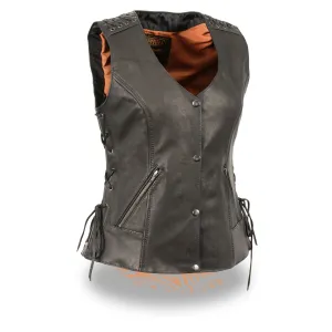 Milwaukee Leather-MLL4525-Women's  Black Lightweight Lace to Lace Snap Front Vest