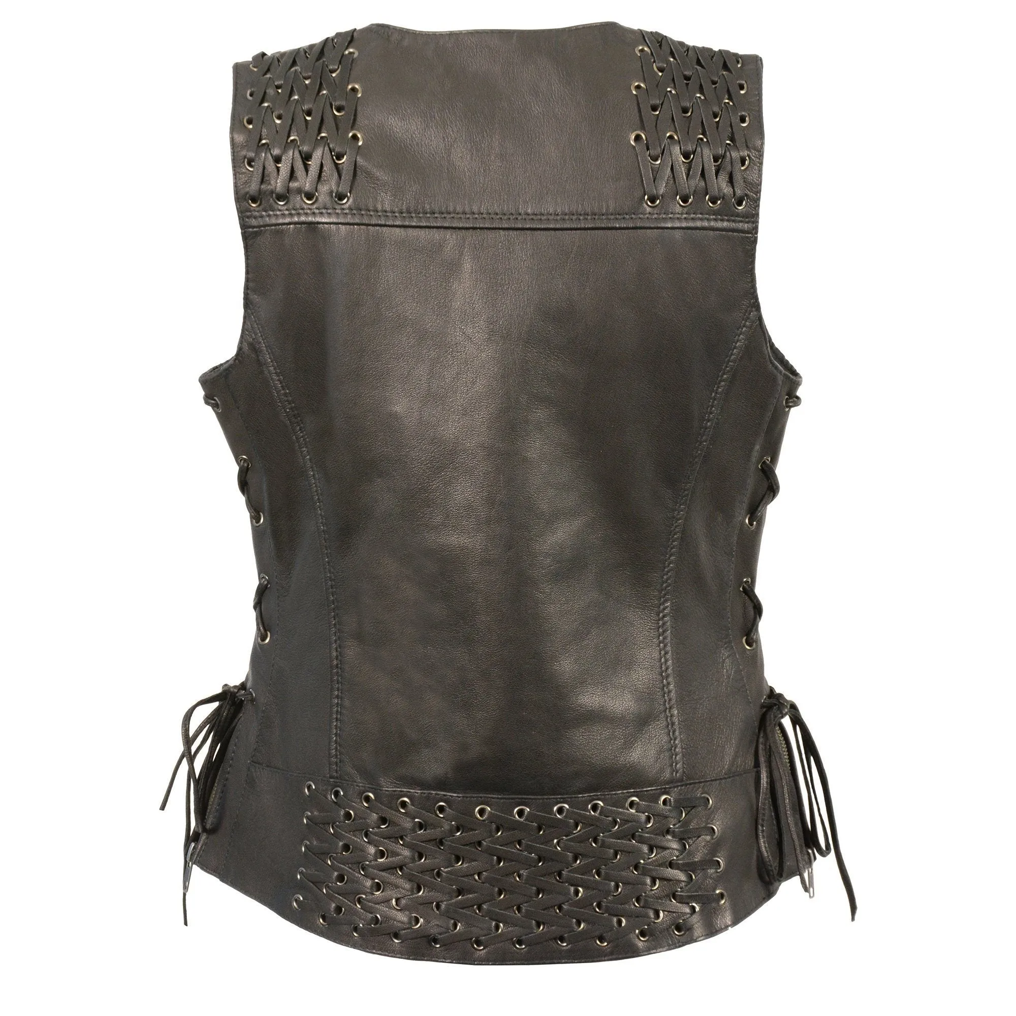 Milwaukee Leather-MLL4525-Women's  Black Lightweight Lace to Lace Snap Front Vest