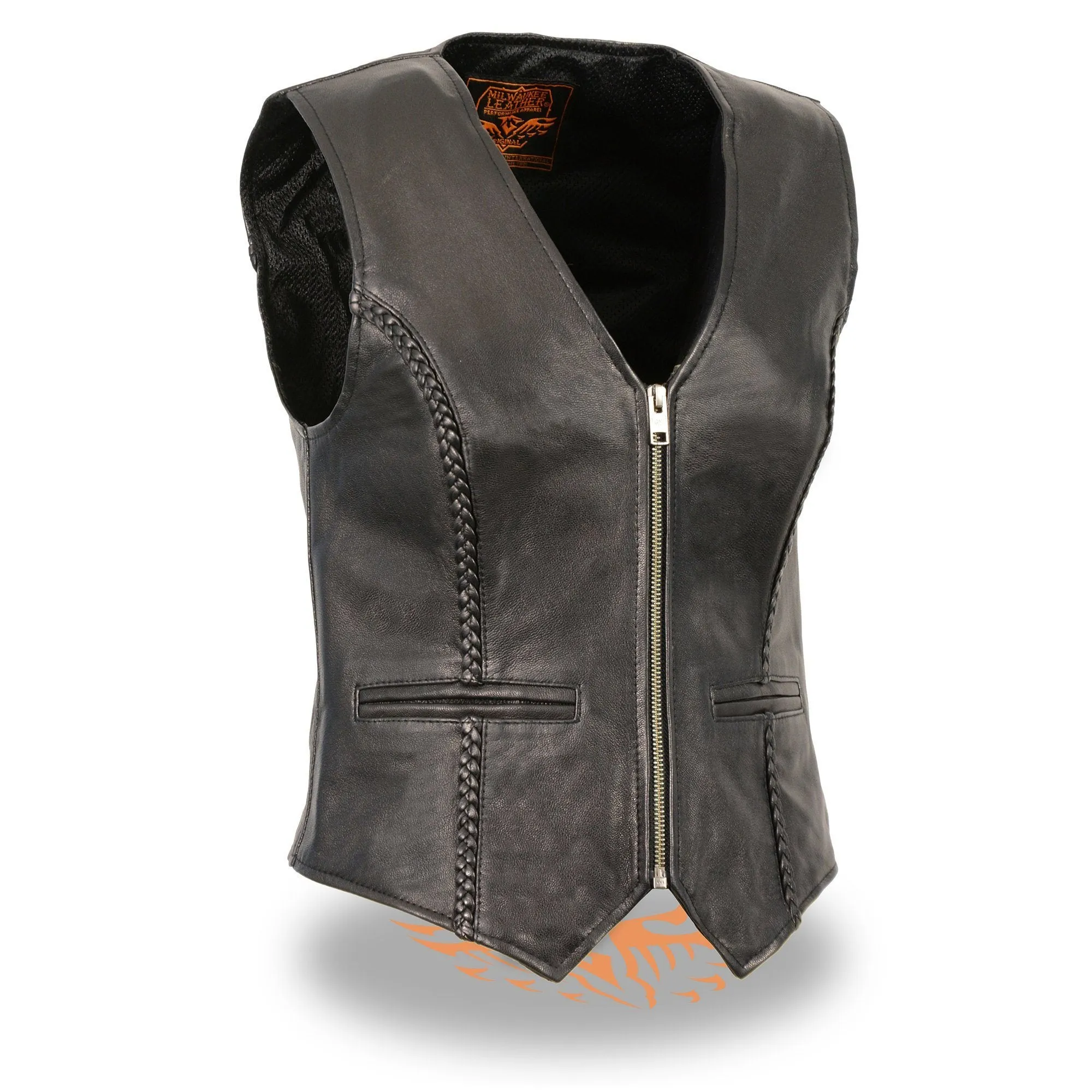 Milwaukee Leather-MLL4550-Ladies Black Lightweight Zipper Front Braided Vest