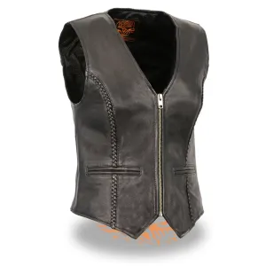 Milwaukee Leather-MLL4550-Ladies Black Lightweight Zipper Front Braided Vest