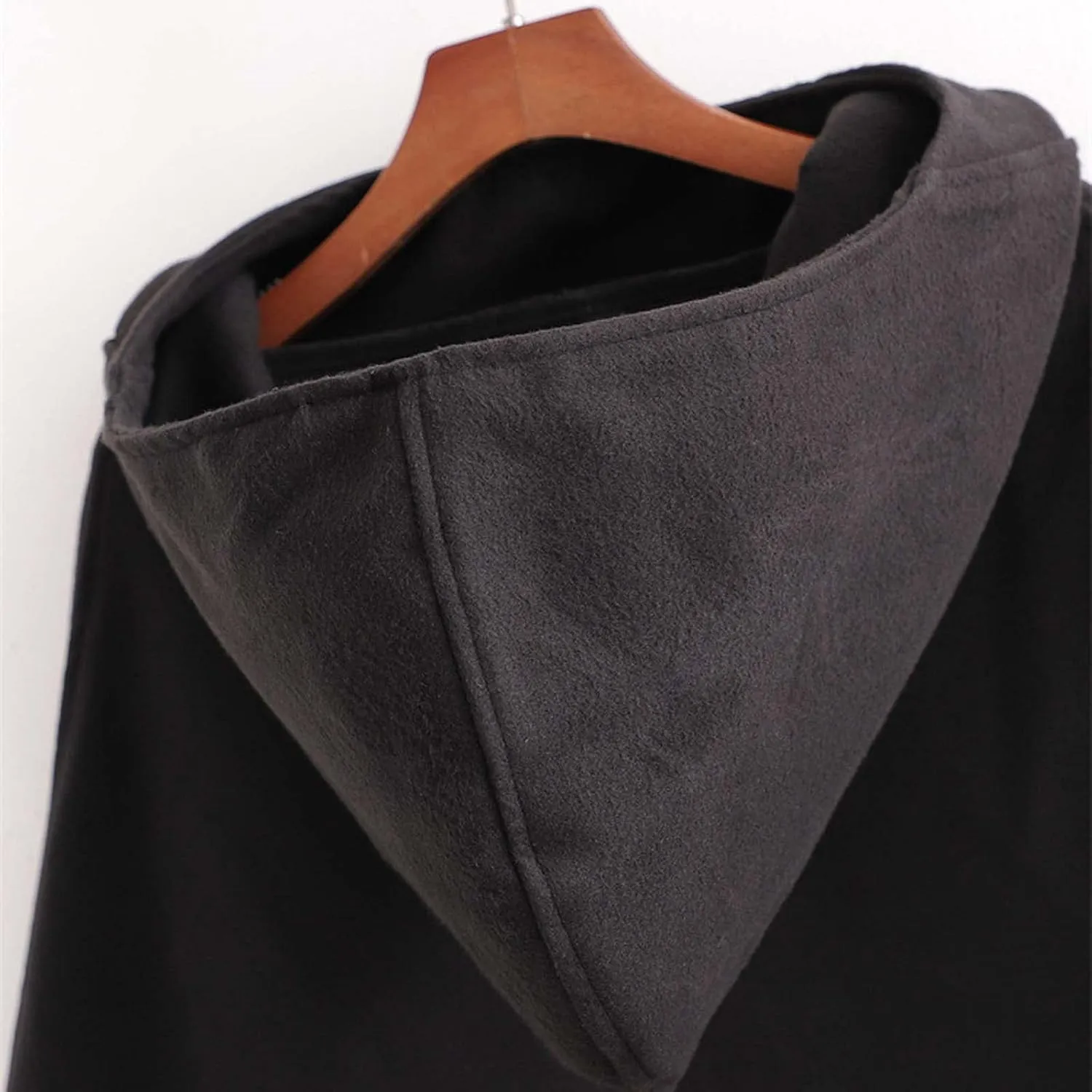 MLAFE Gothic hooded windbreaker Fleece hooded cape Autumn and winter high slit windbreaker Harajuku mid-length windbreaker