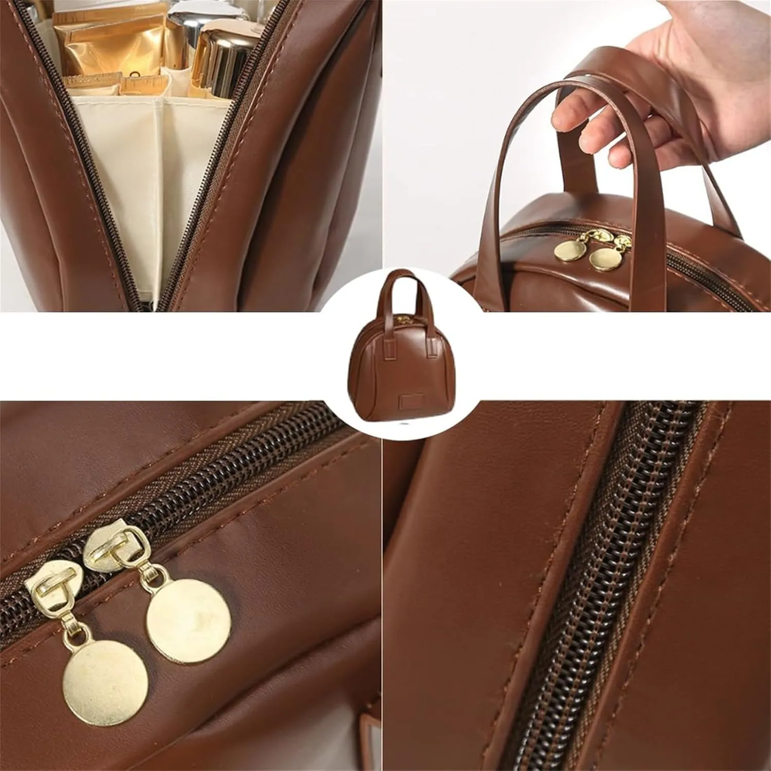 Multi-Layered Shell-Shaped Cosmetic Bag,2025 New Shell Shaped Cosmetic Bag For Women,Waterproof Portable Large Capacity Makeup Bag With Compartments (Brown)
