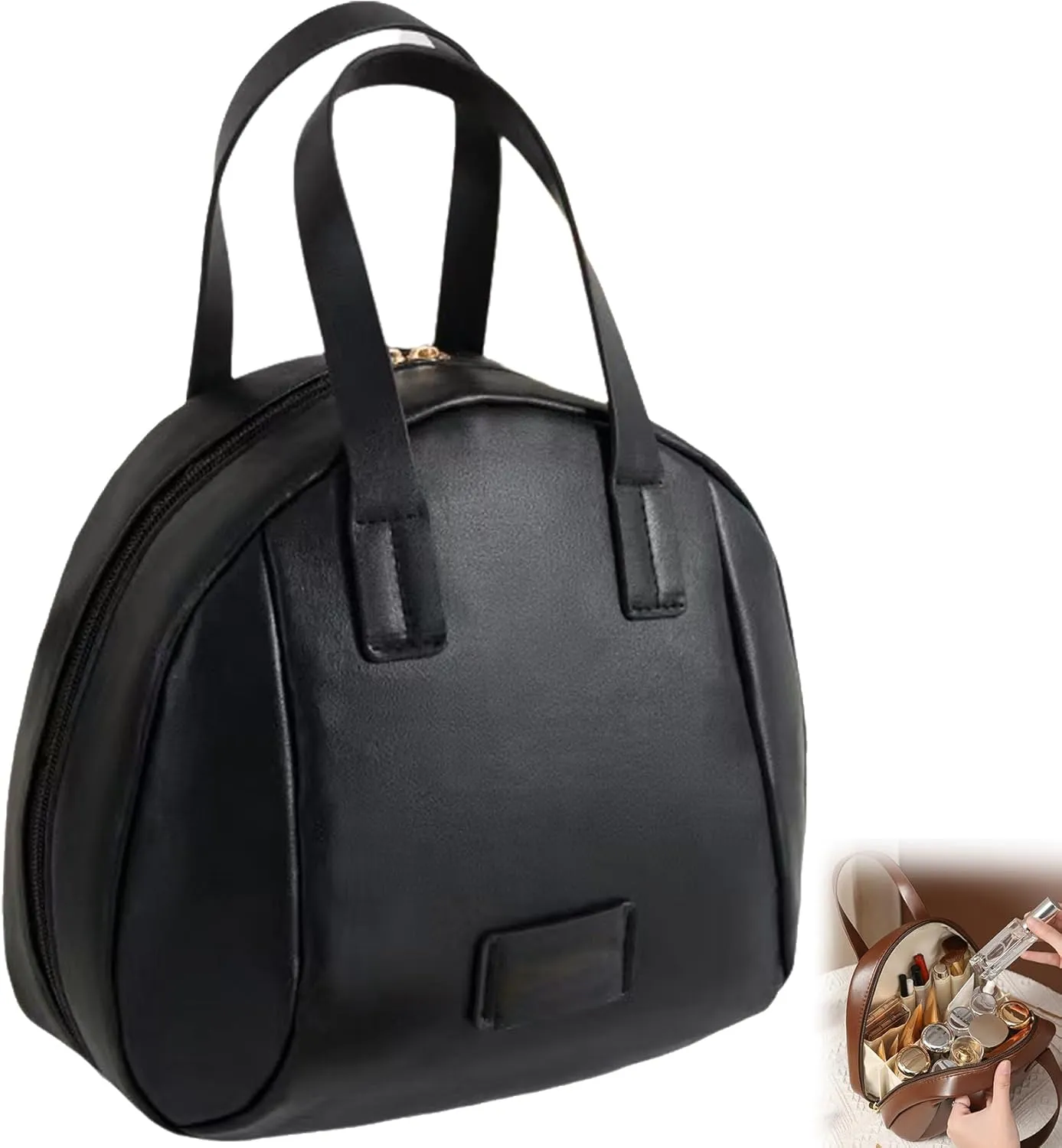 Multi Layered Shell Shaped Cosmetic Bags Large Capacity Portable Travel Makeup Bag Shell Shaped Tote Toiletry Organizer Bag (Black)