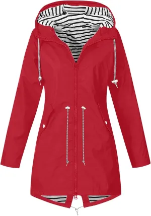 NaRHbrg Raincoat Hoodie for Women, Teen Girls Lightweight Hooded Jacket Solid Rain Jacket Outdoor Raincoat Windproof