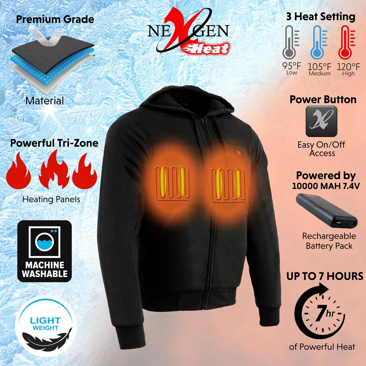 Nexgen Heat MPM1713SET Men's Fiery Black Heated Sweatshirt Jacket