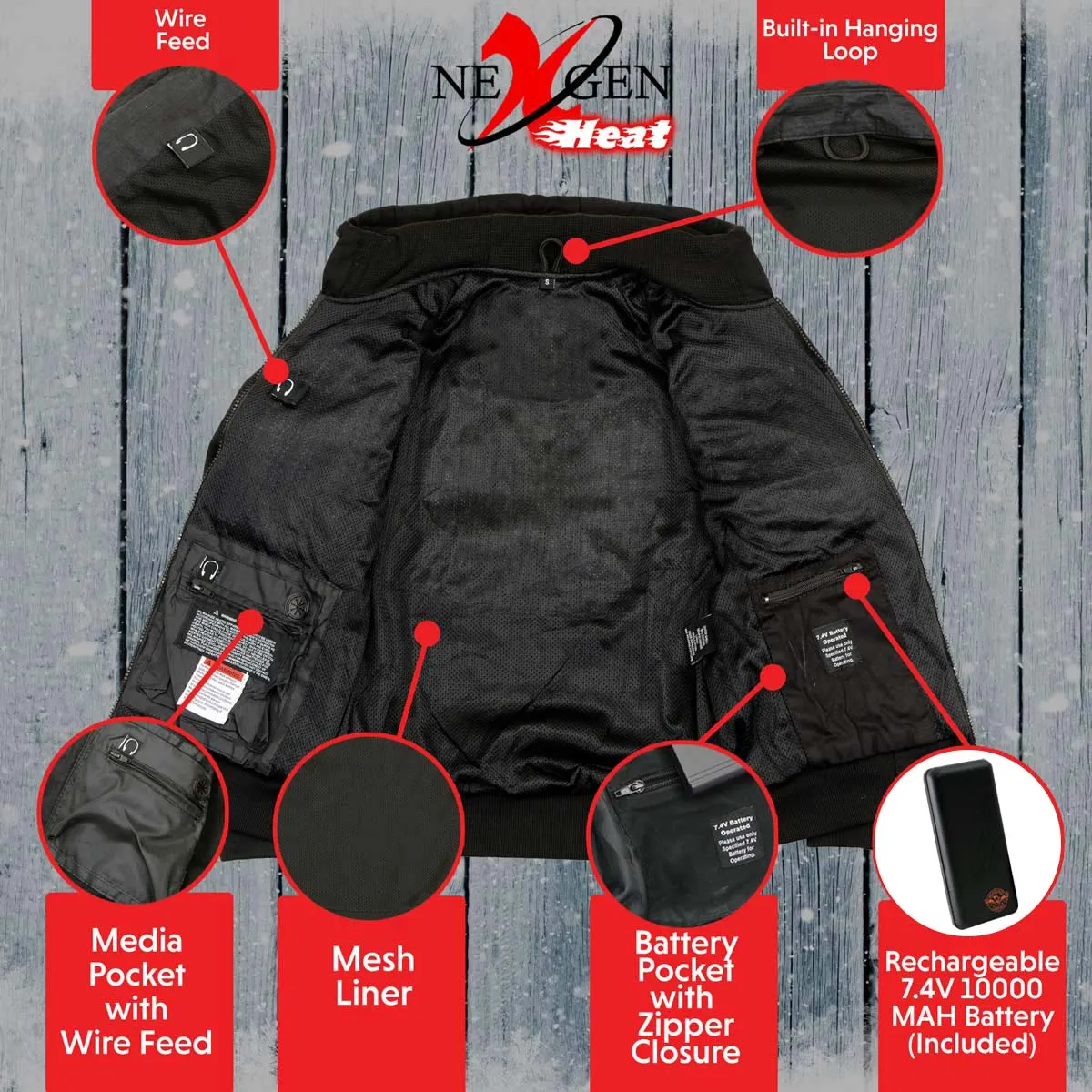 Nexgen Heat MPM1713SET Men's Fiery Black Heated Sweatshirt Jacket