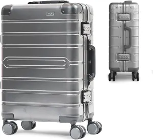 Nobl Travel Carry On Luggage, Noble Zipperless Aluminum Suitcase, 24x16.3x11 Airline Approved, Aluminum Metal Hardside Shell & Frame, 360 Spinner Wheels, TSA Locks, Interior Compression Silver