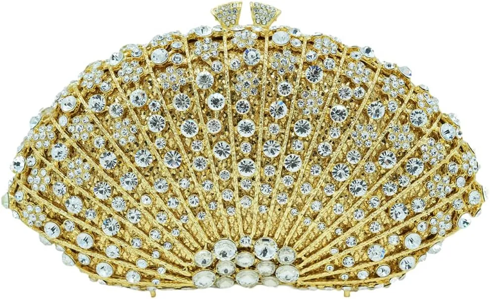 Noble Women Shell Crystal Clutch Rhinestone Evening Bag Seashell Clutch Purse Diamond Handbag for Party Cocktail