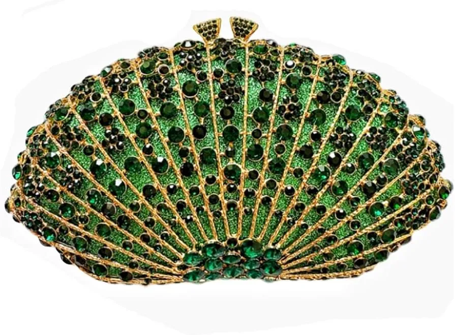 Noble Women Shell Crystal Clutch Rhinestone Evening Bag Seashell Clutch Purse Diamond Handbag for Party Cocktail