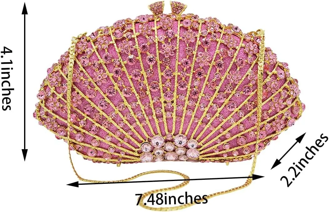 Noble Women Shell Crystal Clutch Rhinestone Evening Bag Seashell Clutch Purse Diamond Handbag for Party Cocktail