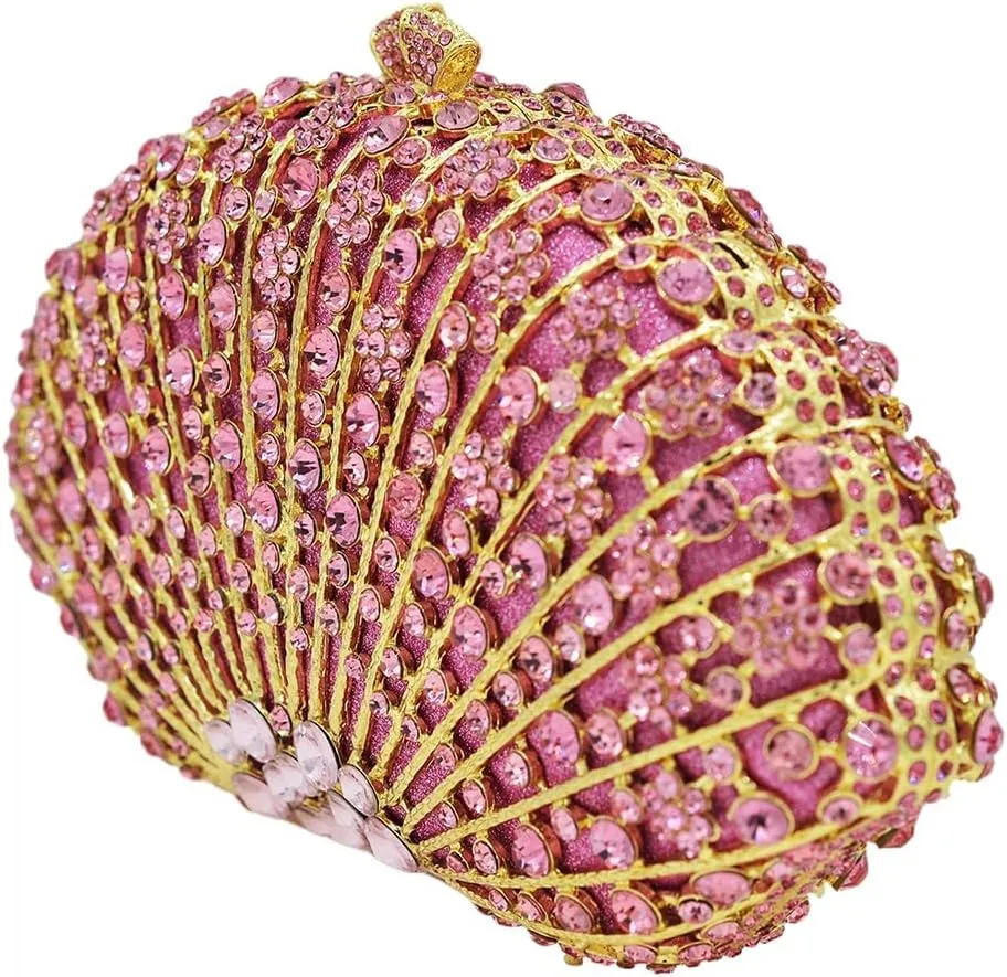 Noble Women Shell Crystal Clutch Rhinestone Evening Bag Seashell Clutch Purse Diamond Handbag for Party Cocktail